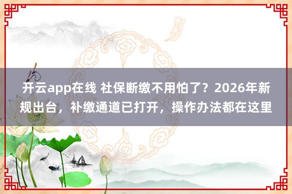 开云app在线 社保断缴不用怕了？2026年新规出台，补缴通道已打开，操作办法都在这里