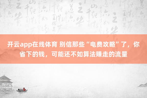 开云app在线体育 别信那些“电费攻略”了，你省下的钱，可能还不如算法赚走的流量